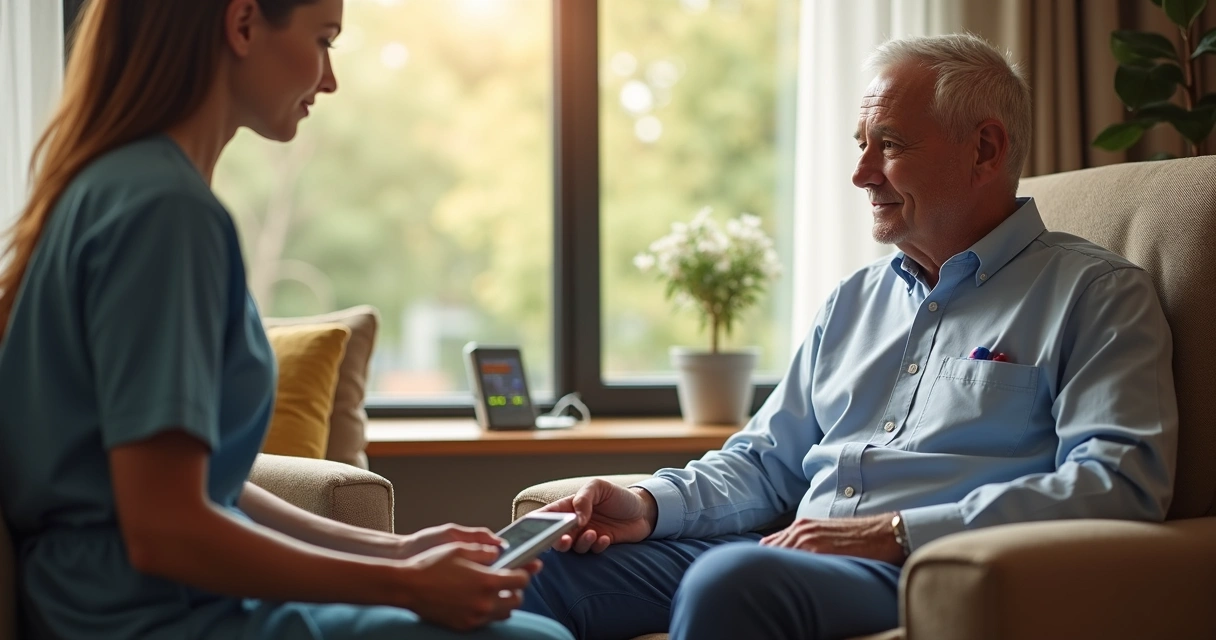 Profissional faz exame cardiológico em paciente em casa 