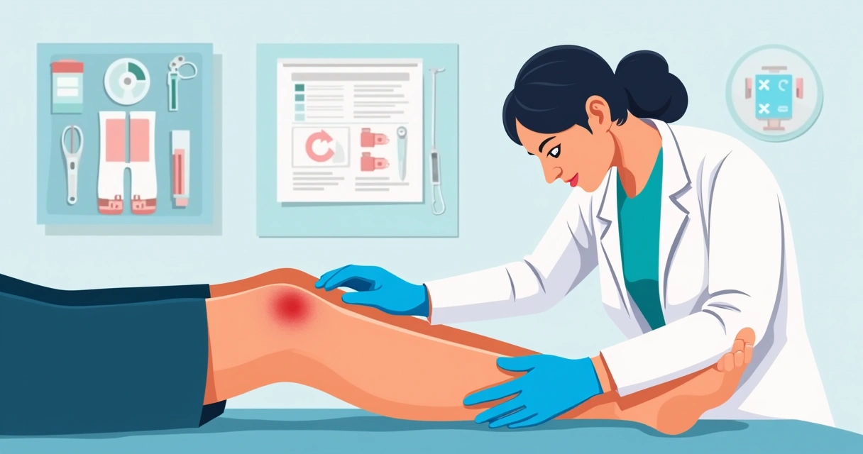 Abordagem atual para infecções cutâneas e de tecidos moles 1 Médico avaliando infecção na perna de paciente