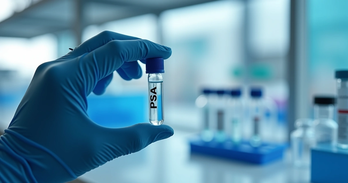 Médico segurando tubo de ensaio com exame de PSA