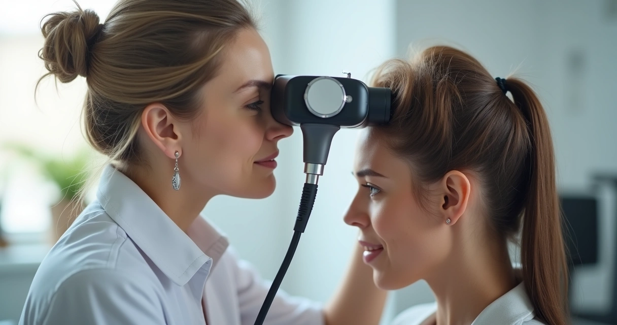 Profissional examinando couro cabeludo de mulher 