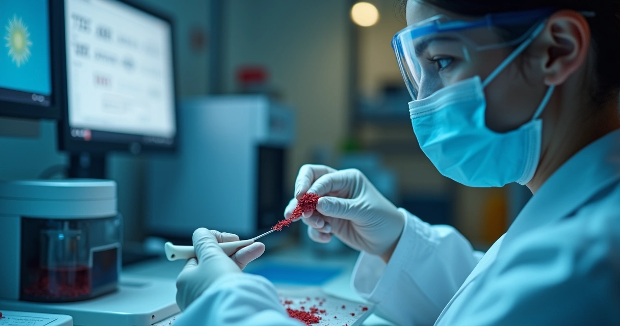 Laboratório forense analisando DNA extraído de tecido manchado 