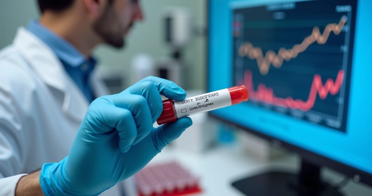 Exame de sangue sendo analisado por profissional de saúde 