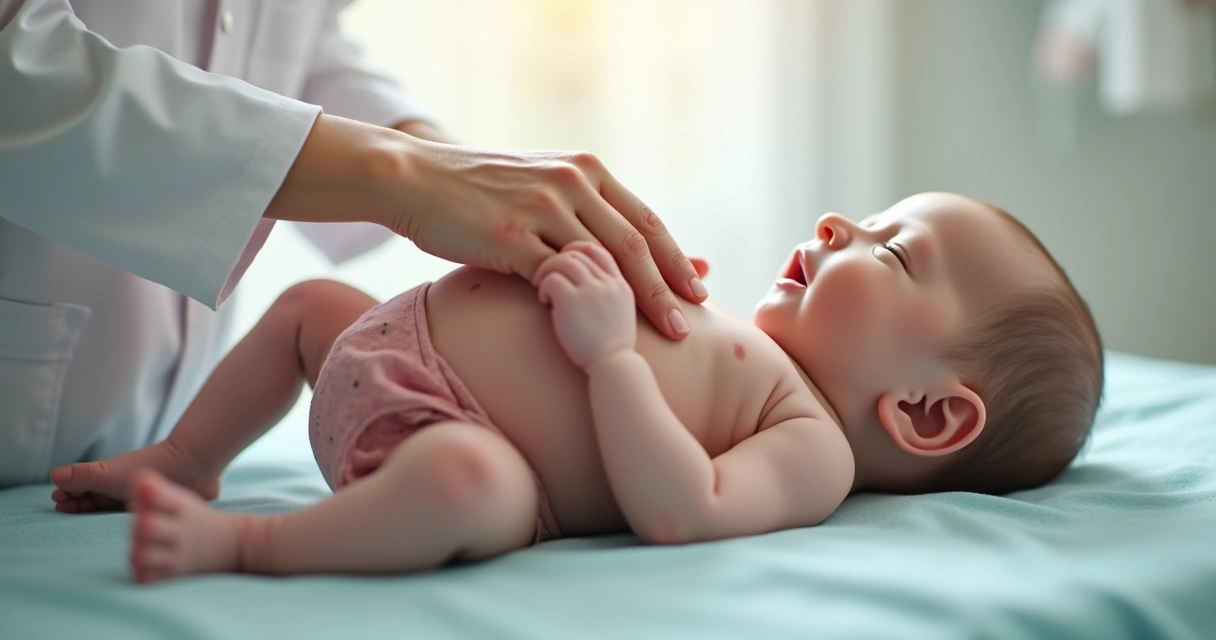 Médico examinando o testículo de um bebê recém-nascido 
