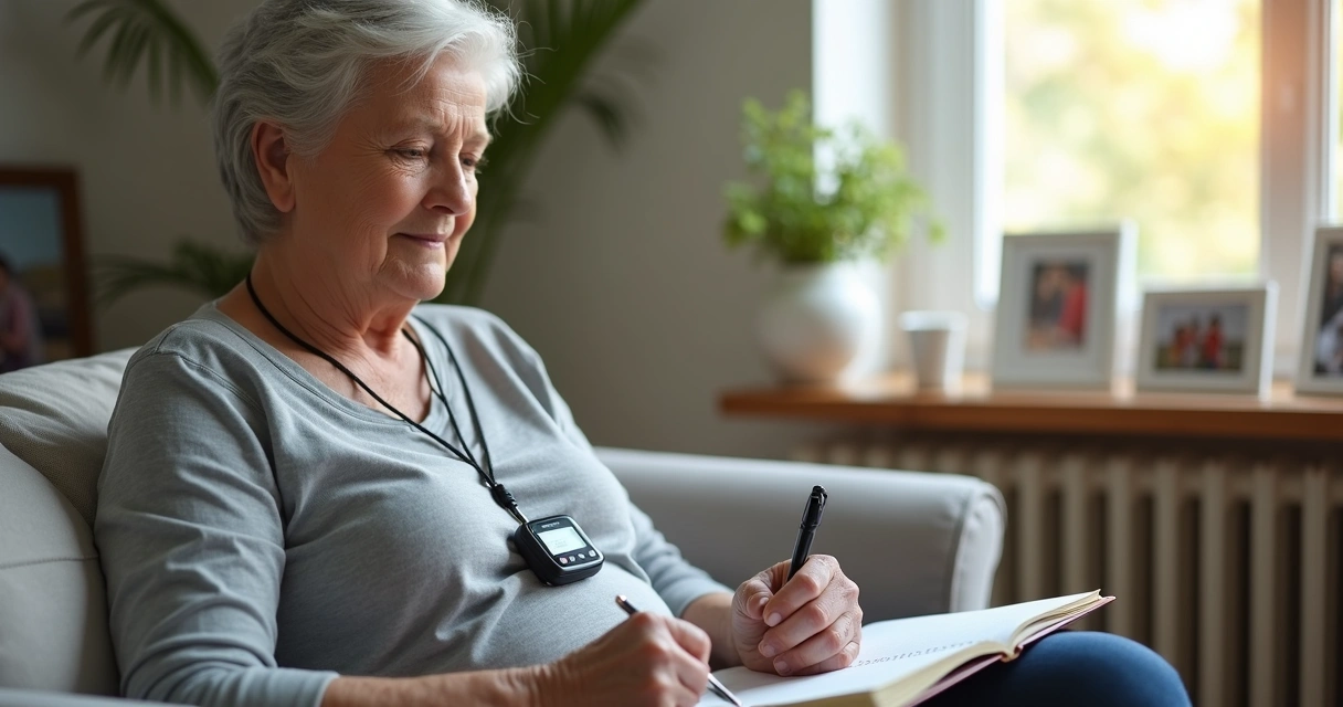 Paciente usando aparelho de Holter em casa 