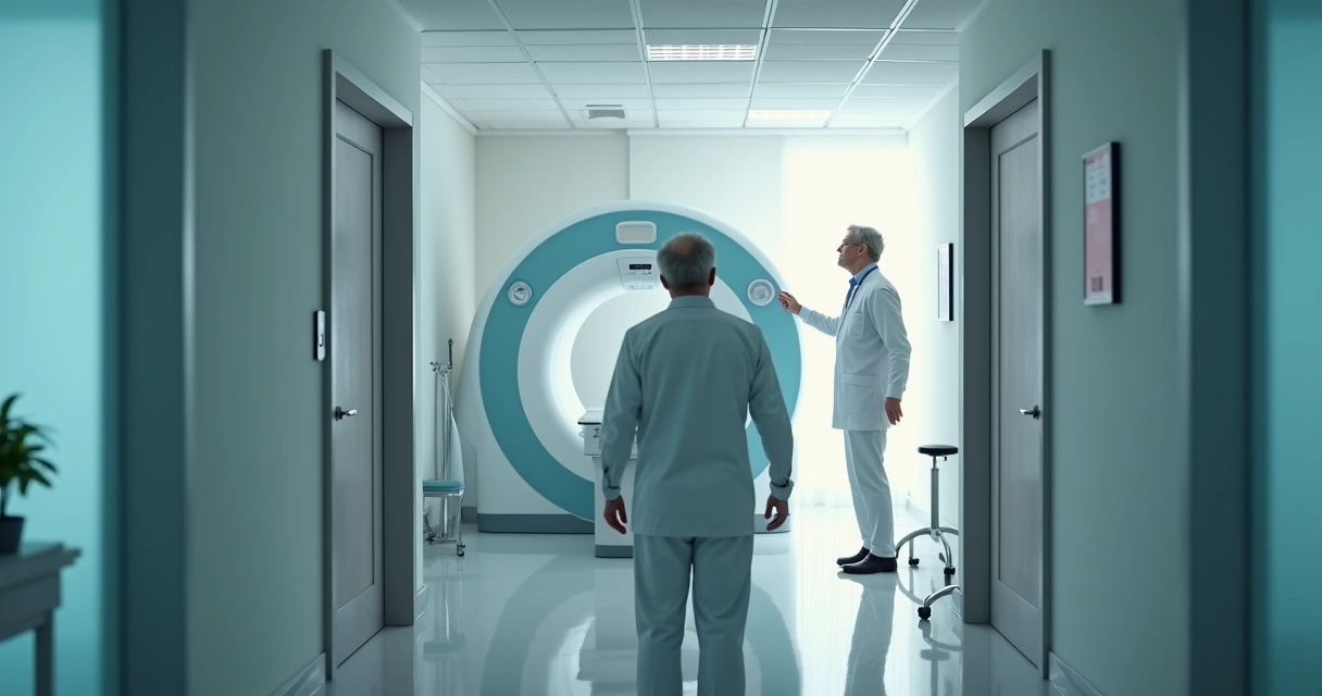 Paciente fazendo exame de imagem em clínica de diagnóstico 