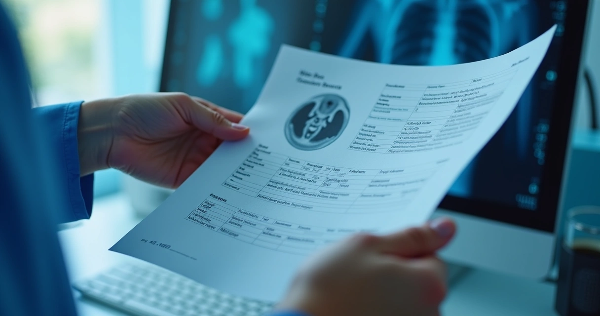 Laudo médico sendo analisado para decisão de tratamento cardiológico 