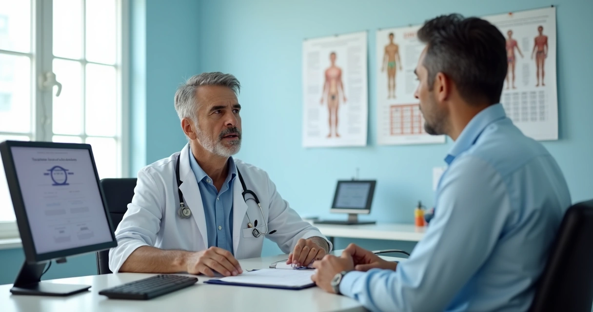 Médico examinando motorista em consulta para exame médico da CNH 