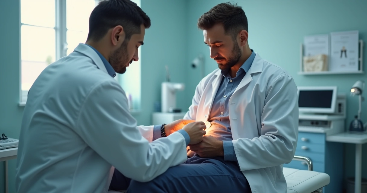 Médico examinando pênis masculino durante diagnóstico 