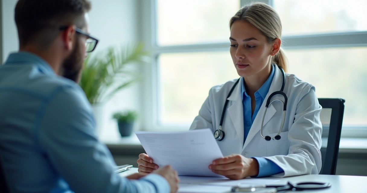Médico realizando perícia em ambiente de consultório do INSS