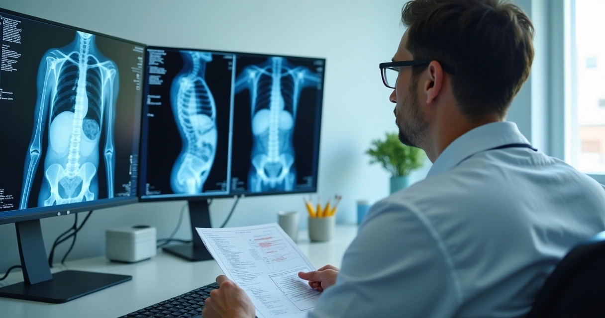 Médico revisando exame de paciente em ambiente clínico 