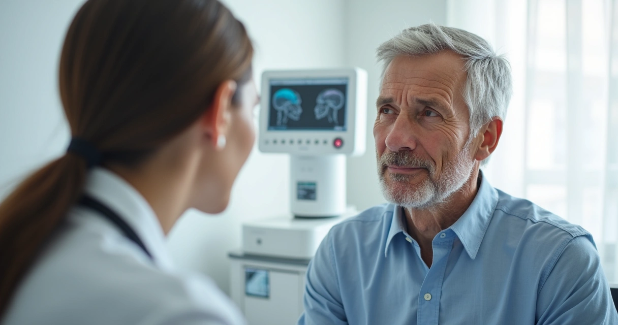 Paciente sendo examinado em consulta neurológica