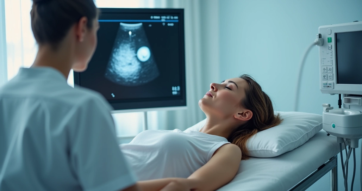 Exame de ultrassom de pescoço com destaque em nódulo na glândula 