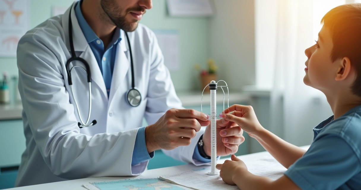 Exame médico medindo testículo com orquidômetro infantil 