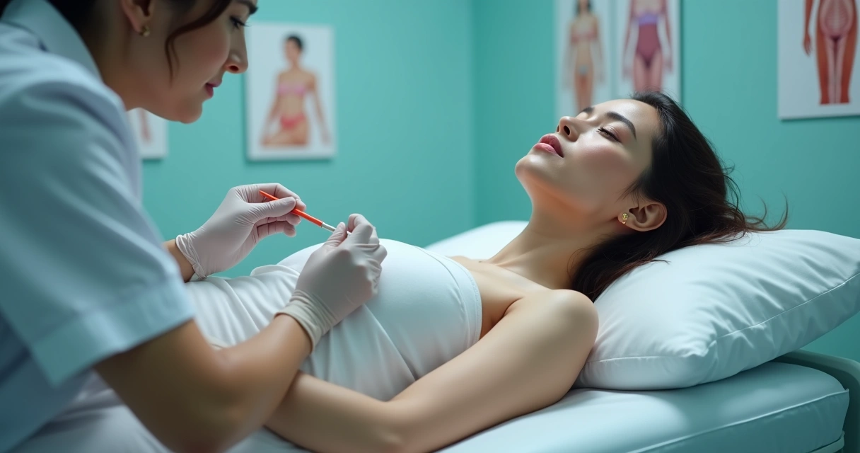 Mulher deitada em mesa de exame ginecológico durante coleta de papanicolau