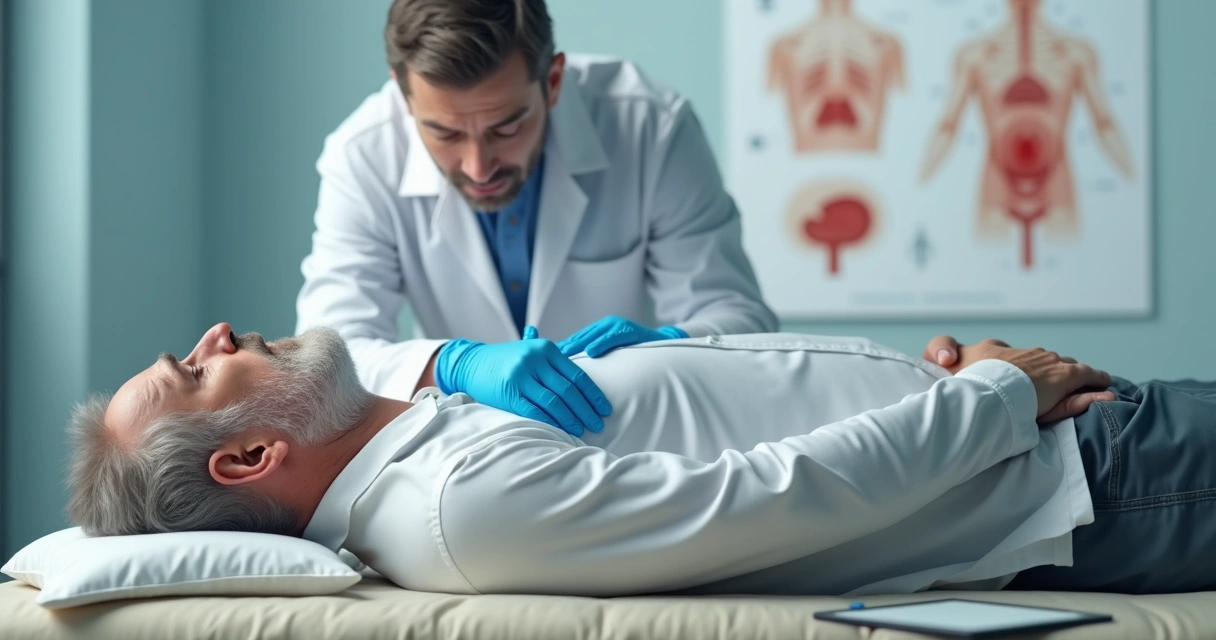 Exame médico de próstata sendo realizado em consultório 