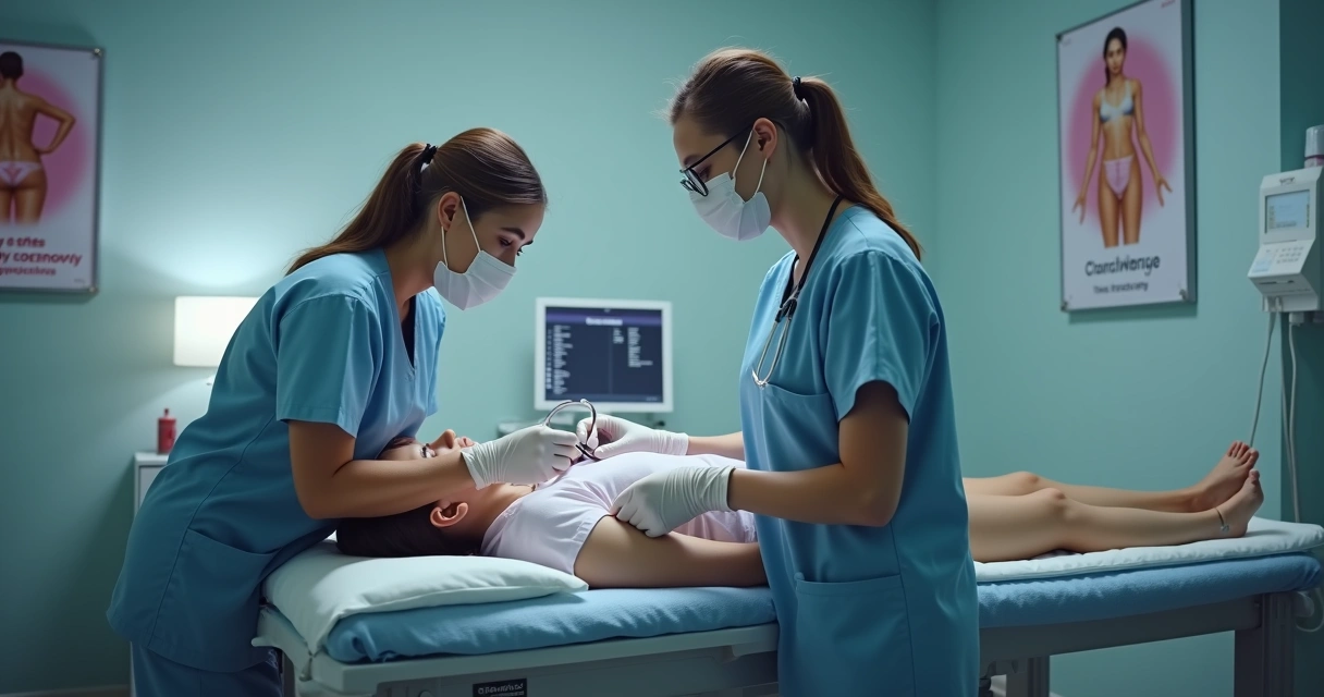 Profissional de saúde realizando exame preventivo em paciente