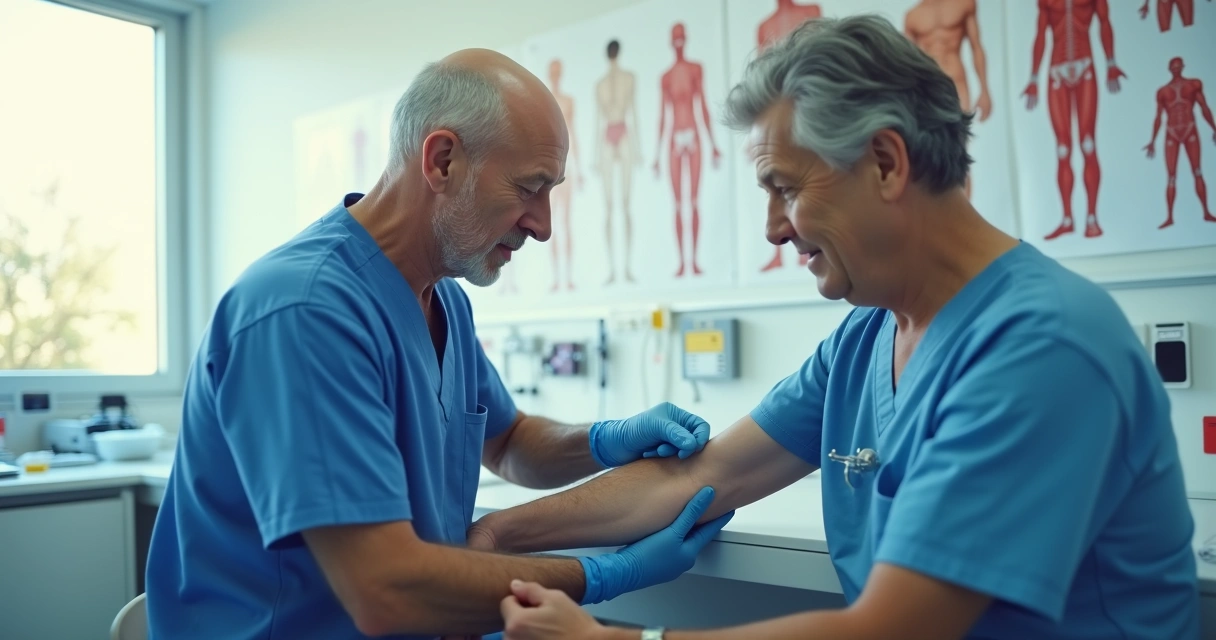 Enfermeira realizando coleta de sangue em paciente para exame laboratorial 