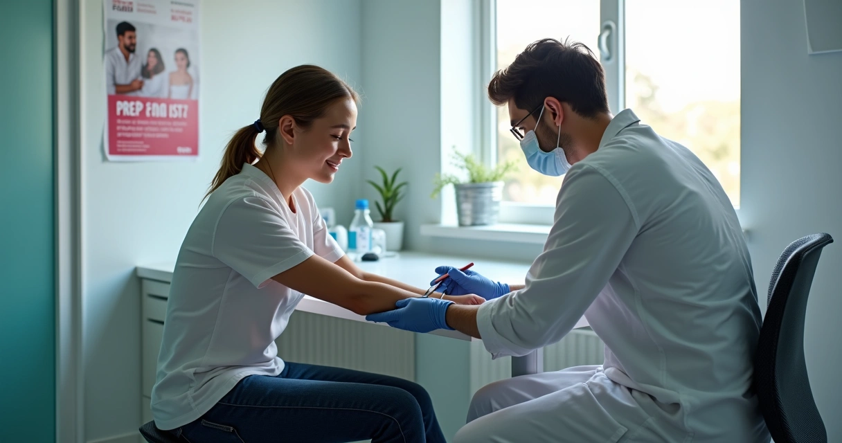 Pessoa realizando exame de sangue em uma clínica
