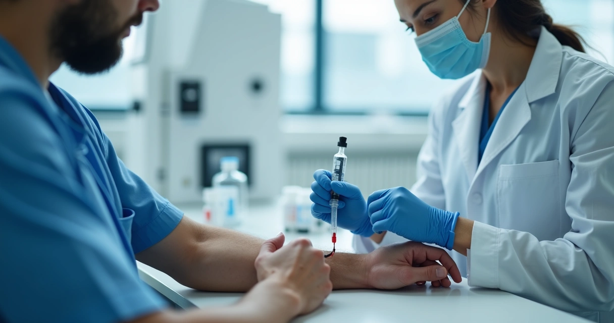 Exame de sangue sendo realizado por enfermeira 