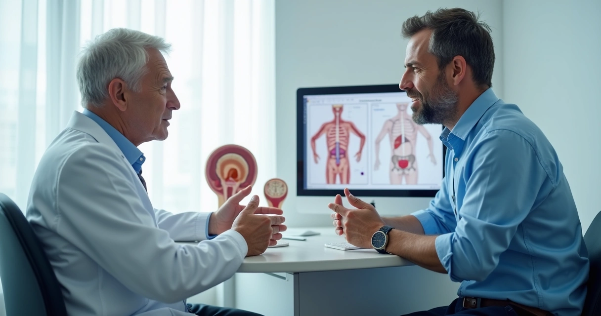 Consulta urológica com exame e conversa clínica 