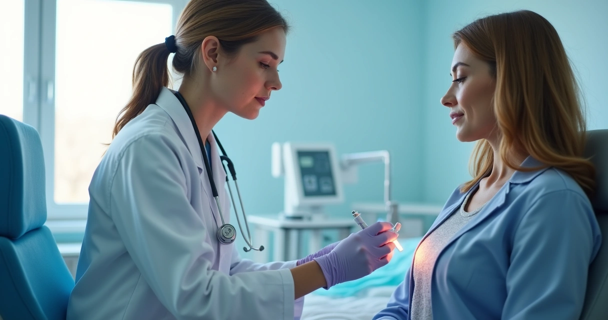 Médica realizando exame preventivo em paciente em consultório 