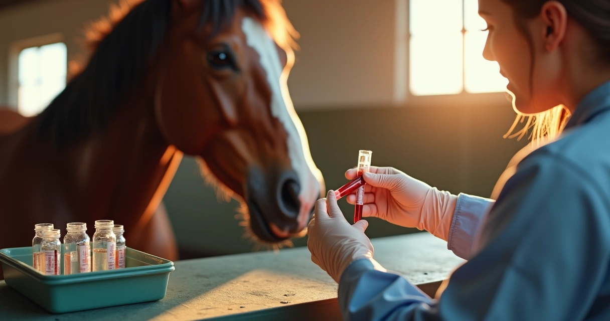 Veterinário coletando sangue de cavalo para exames