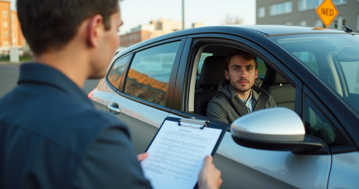 Examinador do Detran ao lado do candidato no carro durante exame prático