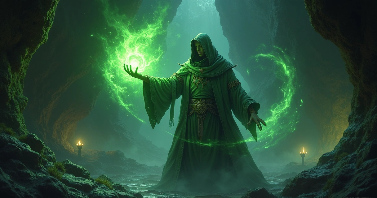 Personagem de Tibia utilizando o feitiço Exana Pox para se proteger de venenos em uma caverna escura 