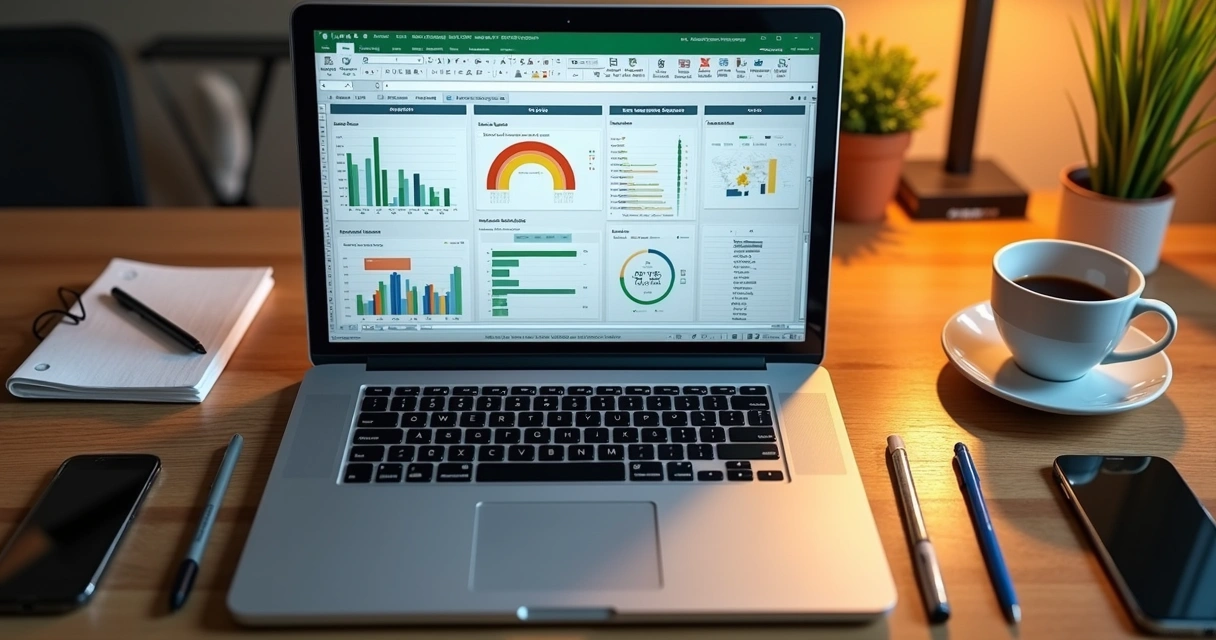 Painel feito no Excel com tabelas dinâmicas e gráficos coloridos 