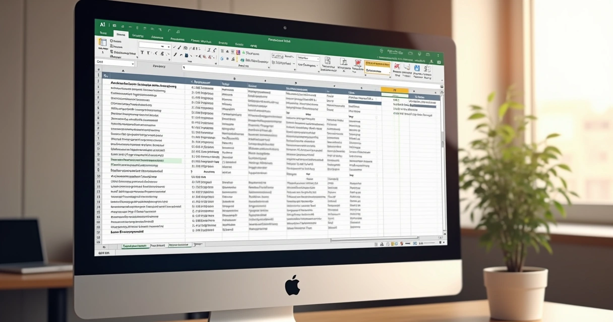 Planilha Excel aberta com abas e instruções para IA 