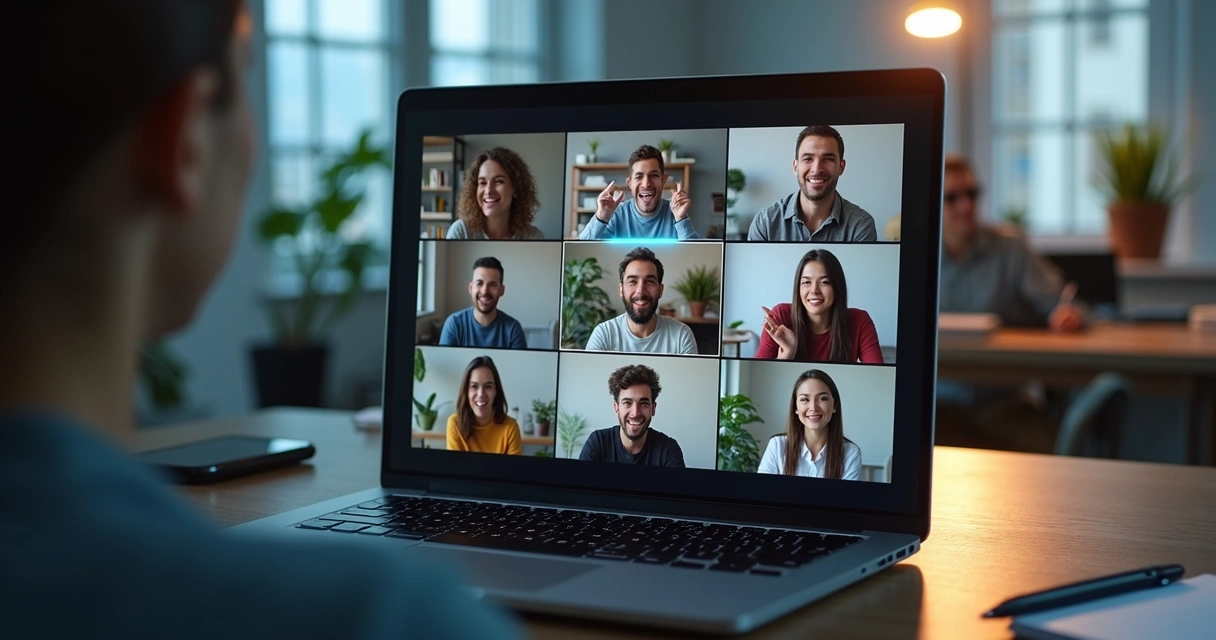 Miembro aislado dentro de burbuja transparente en videollamada grupal 