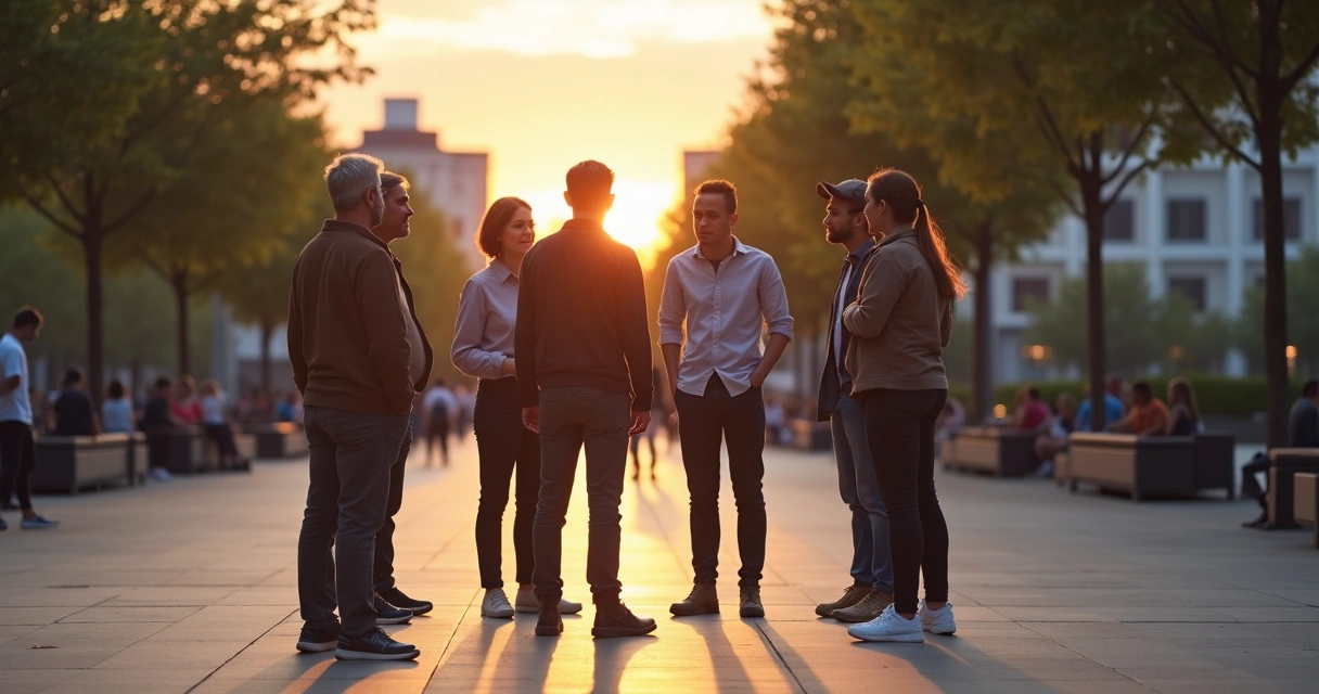 Grupo de personas en círculo dejando a una persona sola fuera de foco 