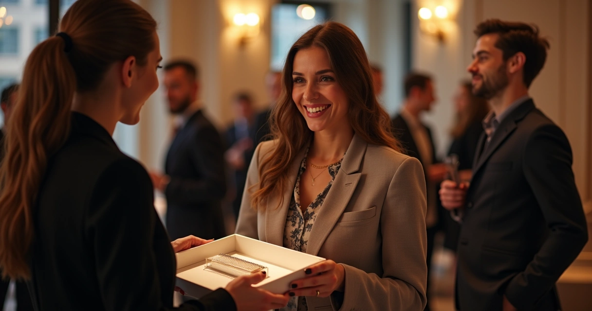 Participante recebendo presente exclusivo em evento de mentoria 