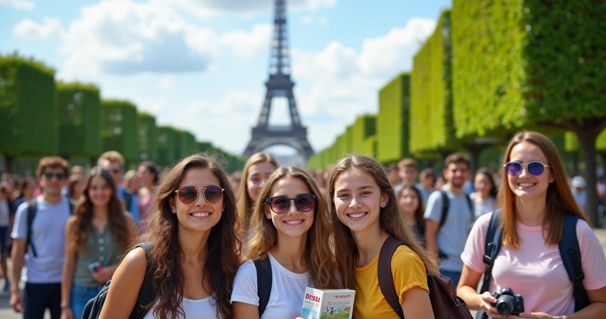 Jovens em excursão escolar durante acampamento pela Europa 