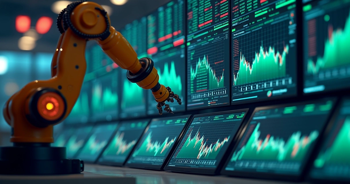 Robô executando ordens em mercados financeiros digitais 
