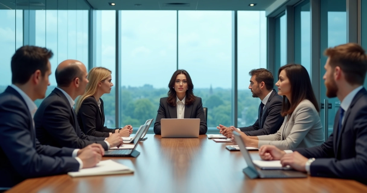 Executive team in a meeting reading emotional cues on colleagues' faces 