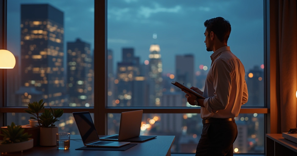 Professional reflecting alone in office after a busy workday