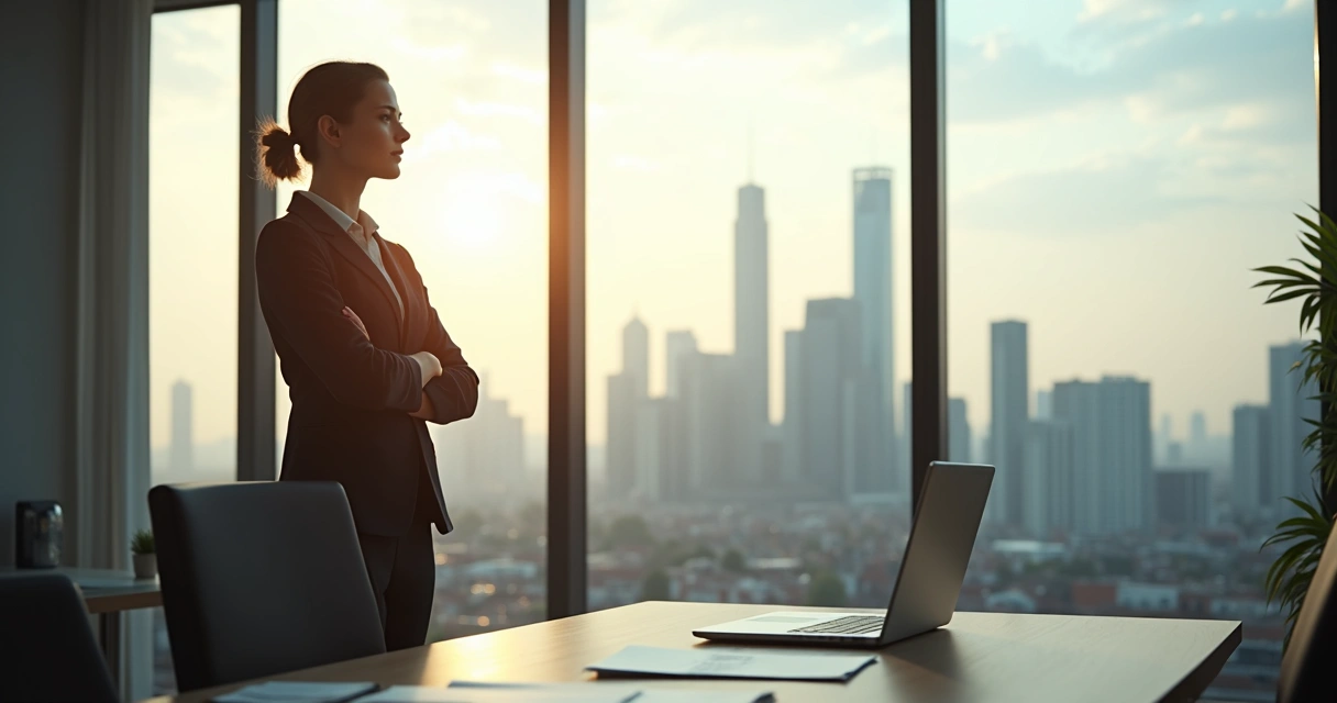 Executive reflecting alone in a quiet office