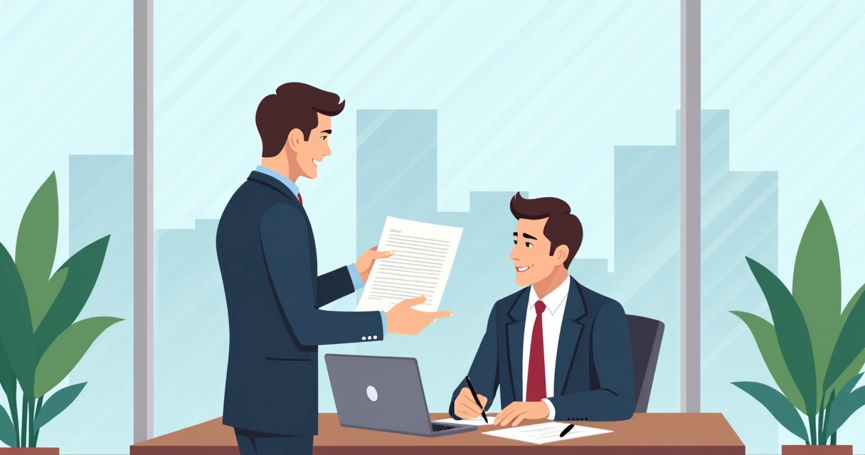 Executivo assinando apólice de seguro de vida em escritório moderno 