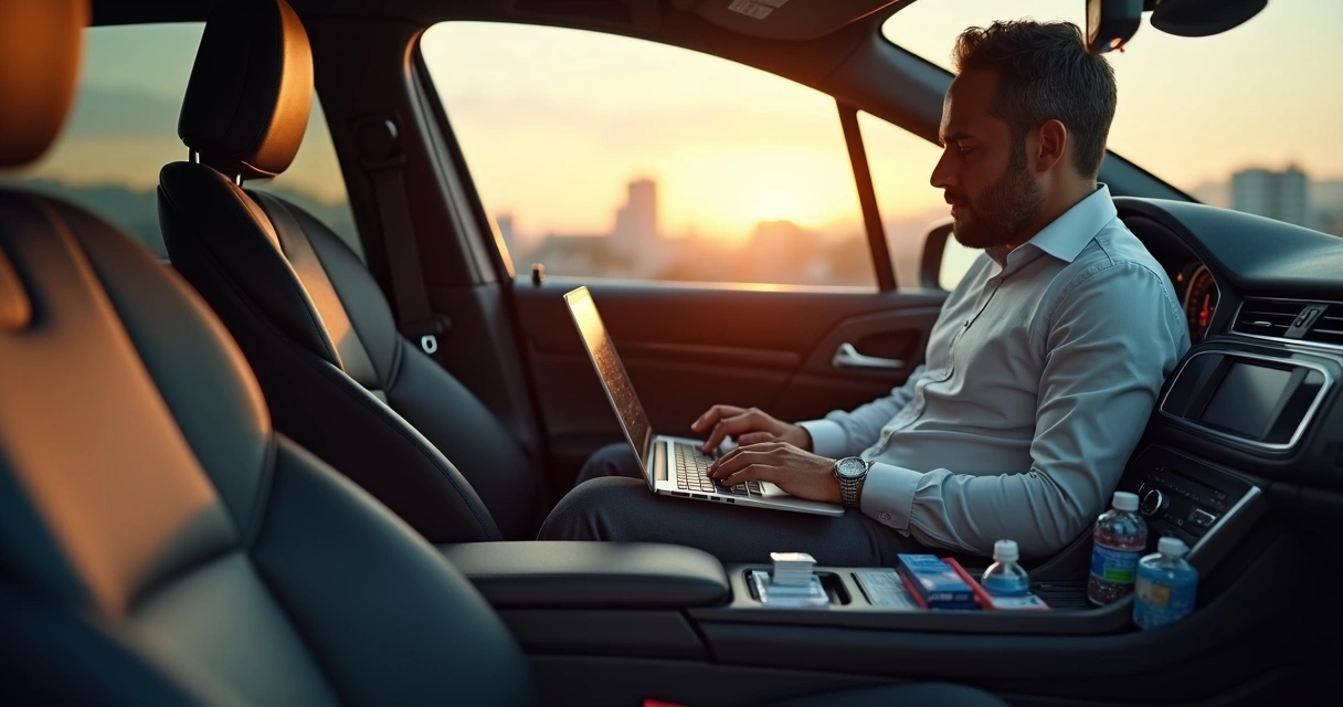 Executivo com notebook e Wi-Fi em carro premium em Curitiba