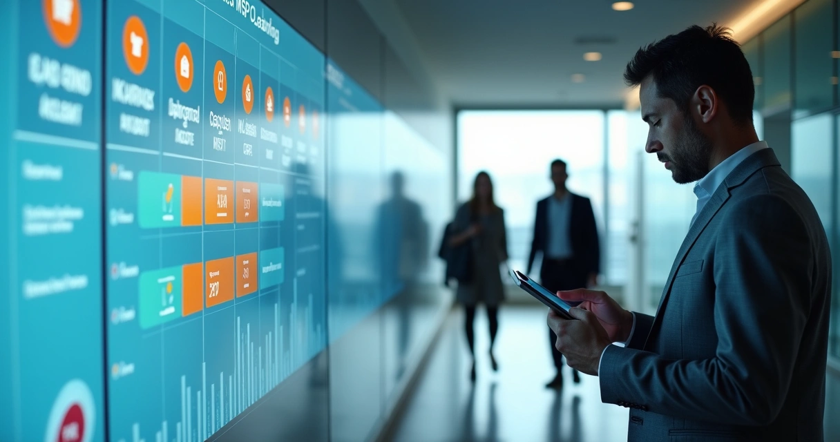 Executivo de pequena empresa escolhendo parceiro MSP em parede com ranking digital de 2026 