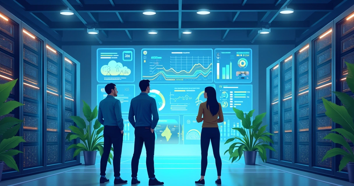 Executivos de tecnologia avaliando infraestrutura de data center 