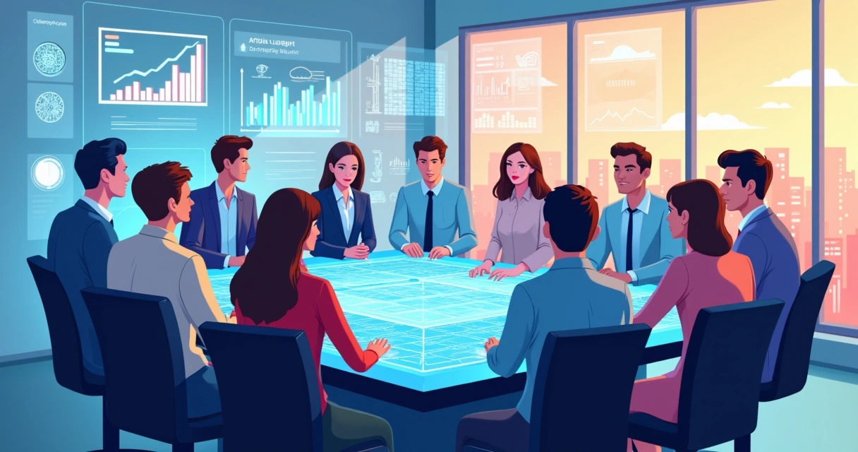 Executivos financeiros analisando dados e tecnologia para gestão de risco 