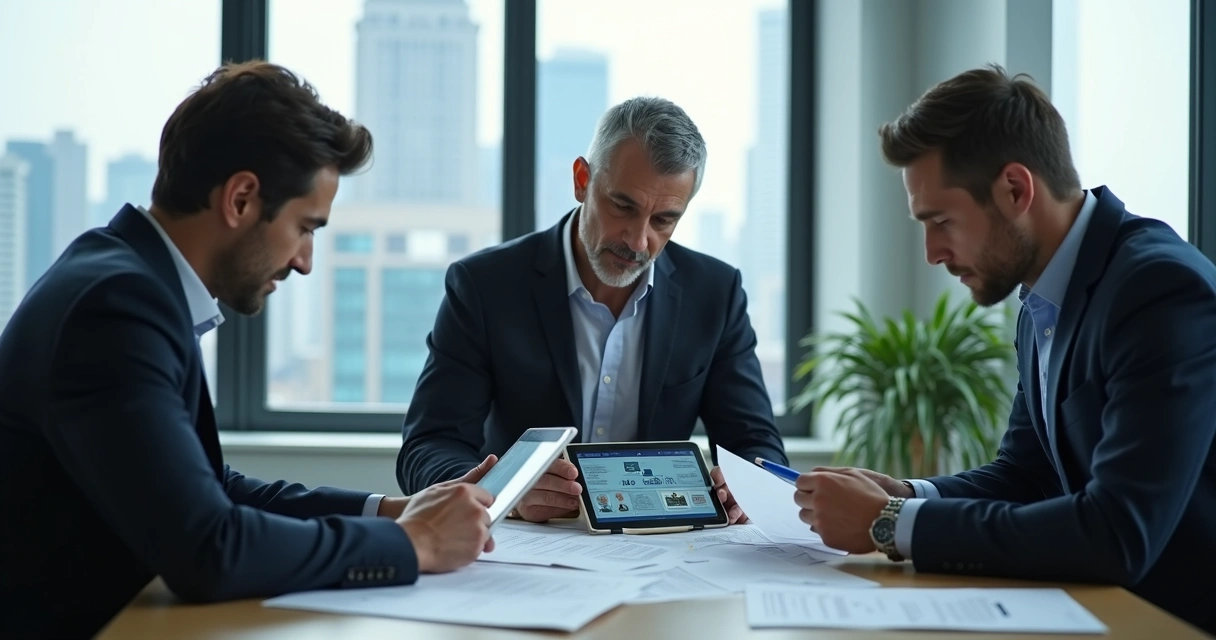 Executivos analisando documentos para investigar PEPs