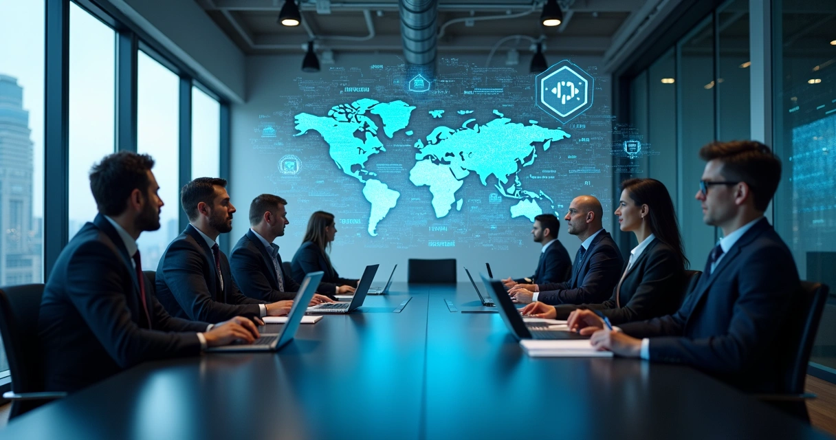 Executivos de grandes empresas negociando integração de tecnologia