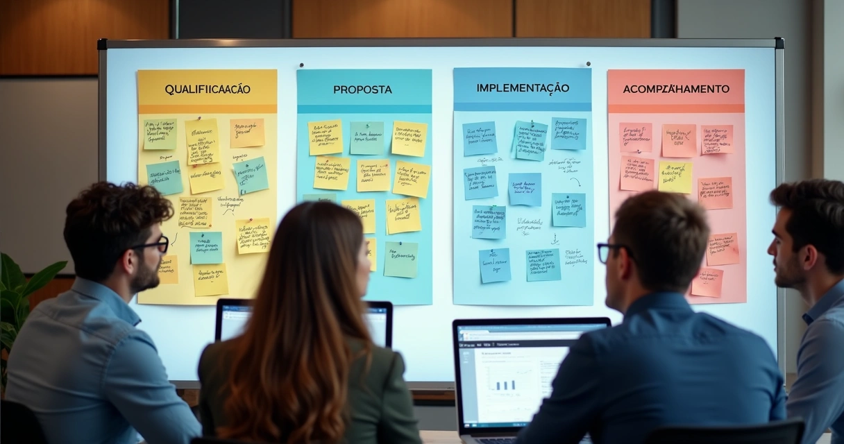 Quadro visual com fluxos de vendas de uma agência digital 