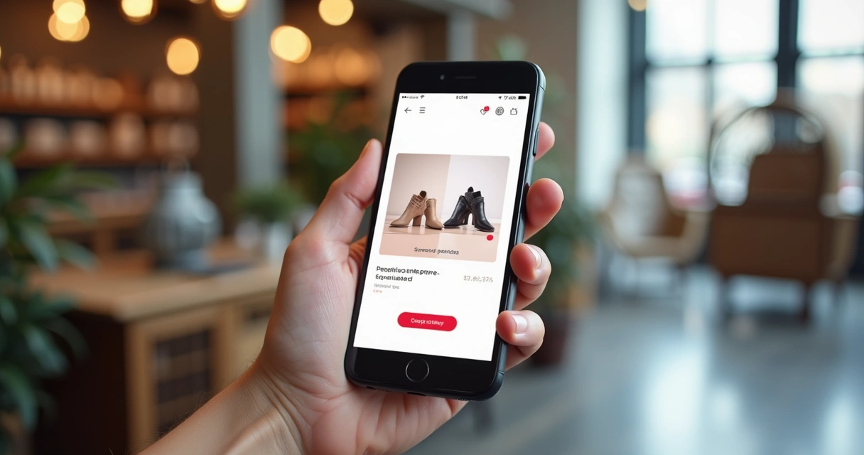 Exemplo de anúncio de produto dinâmico de ecommerce sendo exibido em smartphone 