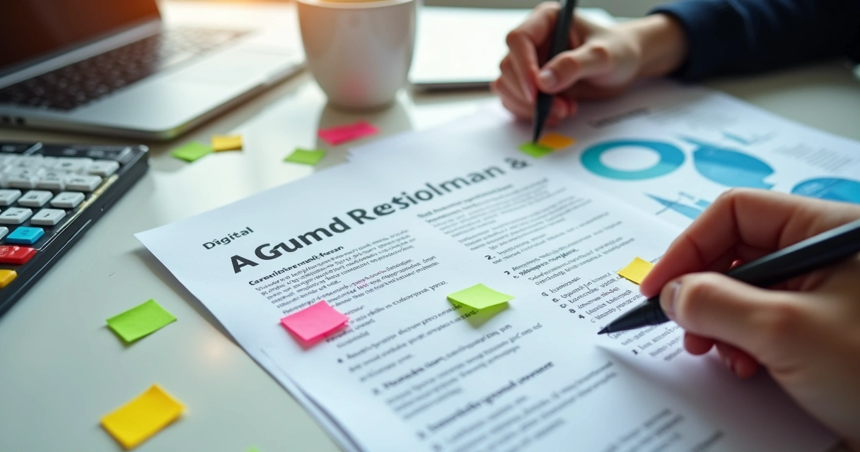 Documento de briefing digital com marcações coloridas