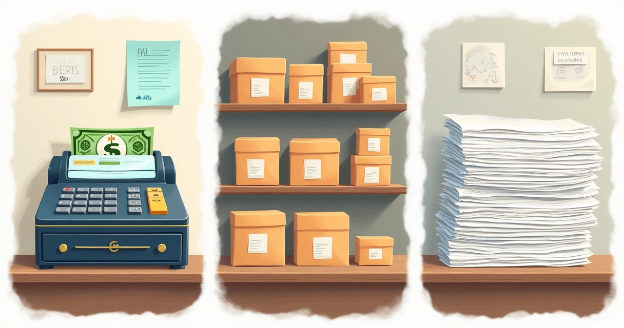 Exemplo visual de caixa, estoques e contas a receber de uma empresa