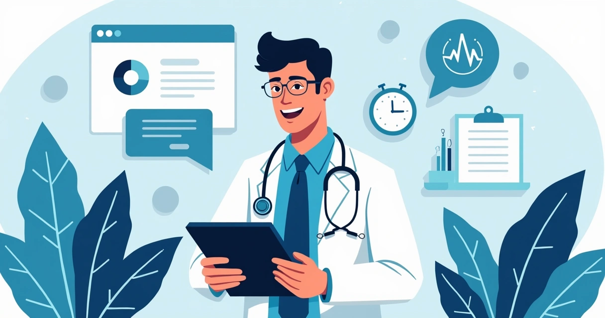 Consultor em hospital apresentando software operacional para gestor, tablet com tela aberta 